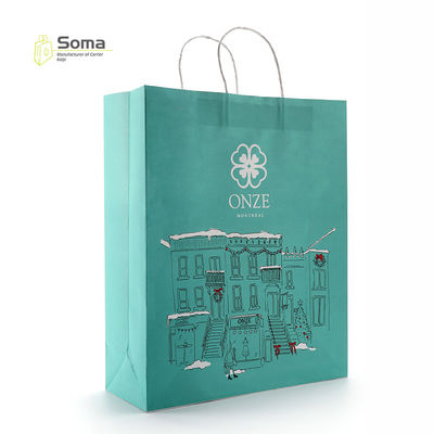 Twisted Handle Food Take Away Bule Printed Kraft Paper Bags