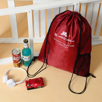 Custom Printed 190T Nylon Red Gym Drawstring Packaging Bags
