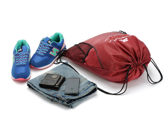 Custom Printed 190T Nylon Red Gym Drawstring Packaging Bags