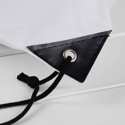 White Printed 210D Polyester PU Corner Drawstring Packaging Bags