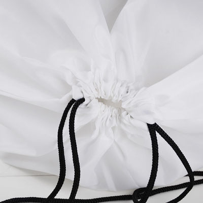 White Printed 210D Polyester PU Corner Drawstring Packaging Bags