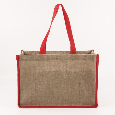 Eco 100% Reusable Shopping Storage Red Handle Jute Tote Bags
