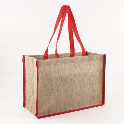 Eco 100% Reusable Shopping Storage Red Handle Jute Tote Bags