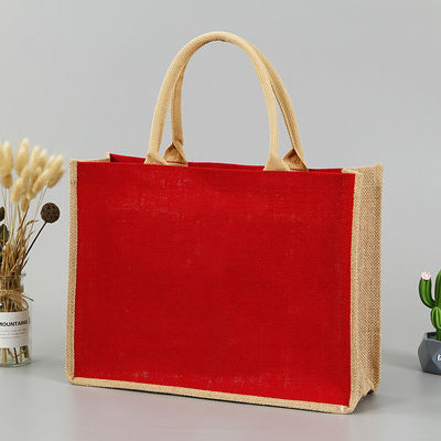 Printing Logo Large Red Inside Lamination Jute Shopping Bag
