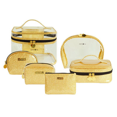 Transparent Gold Glitter Cosmetics PVC Makeup Bag