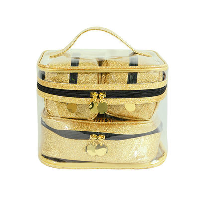 Transparent Gold Glitter Cosmetics PVC Makeup Bag