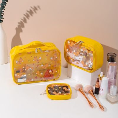 Fancy OEM Logo Print Yellow Beauty PVC Makeup Pouch