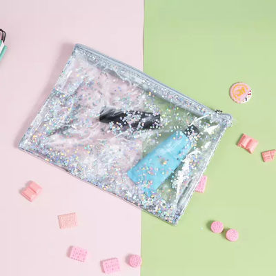 Waterproof Clear Zipper Glitter Shining PVC Cosmetic Bag