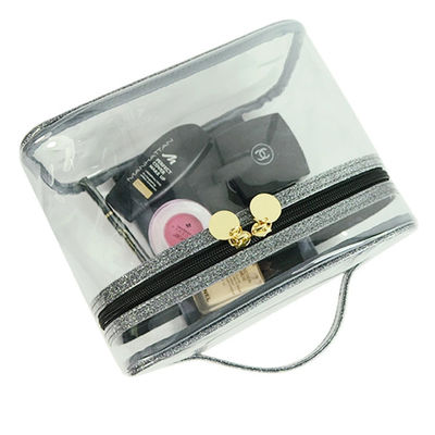 Waterproof Durable Glitter Grey PVC Cosmetic Bag