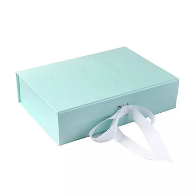 Folding Cardboard Magnetic Ribbon Bule Recycled Paper Gift Boxes