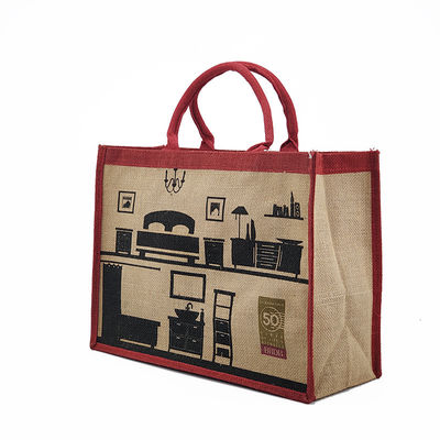 Organic Jute Fabric Foldable Jute Shopping Bag Reinforced Handle