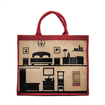 Organic Jute Fabric Foldable Jute Shopping Bag Reinforced Handle
