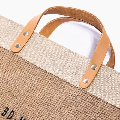 Hemp Inside Laminated Burlap Jute Bag With Leather Handle