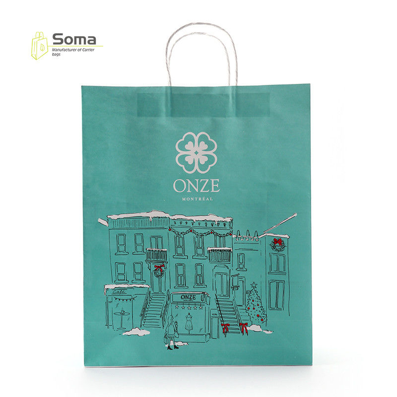 Twisted Handle Food Take Away Bule Printed Kraft Paper Bags