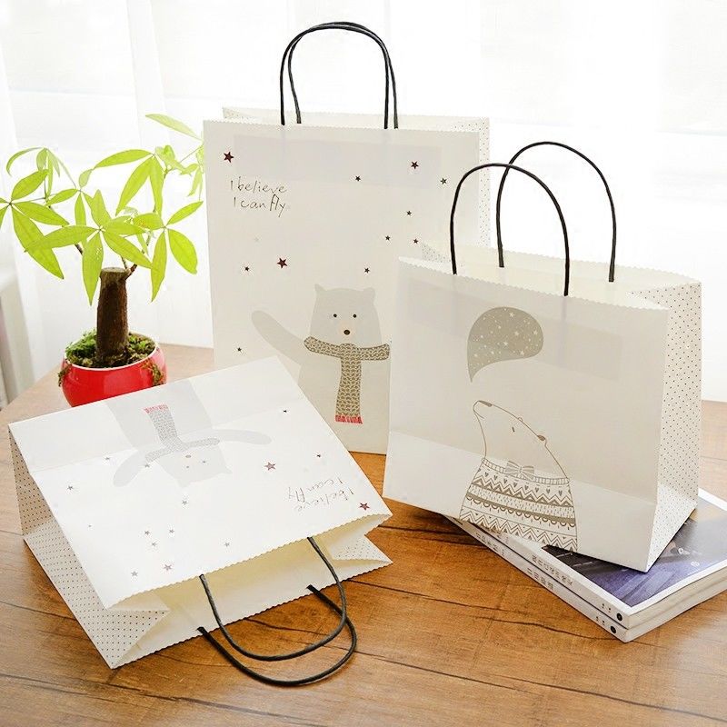 White Shopping Twisted Handle Recyclable Printed Kraft Paper Bags