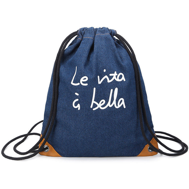 Pu Corner Logo Printed Nylon Backpack Drawstring Packaging Bags