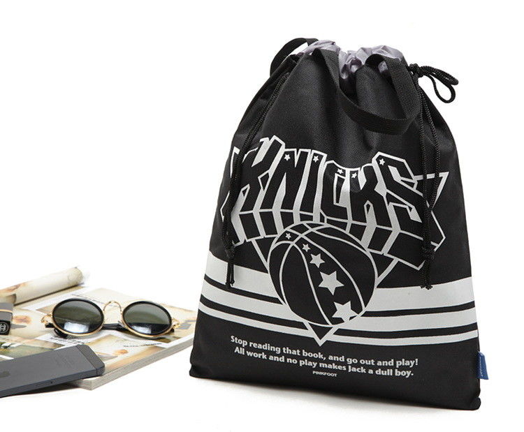 Eco Gift Sport Gym Black Custom Logo Nylon Drawstring Bag