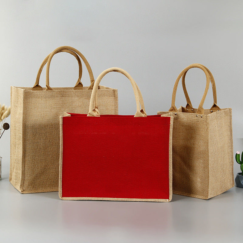 Printing Logo Large Red Inside Lamination Jute Shopping Bag