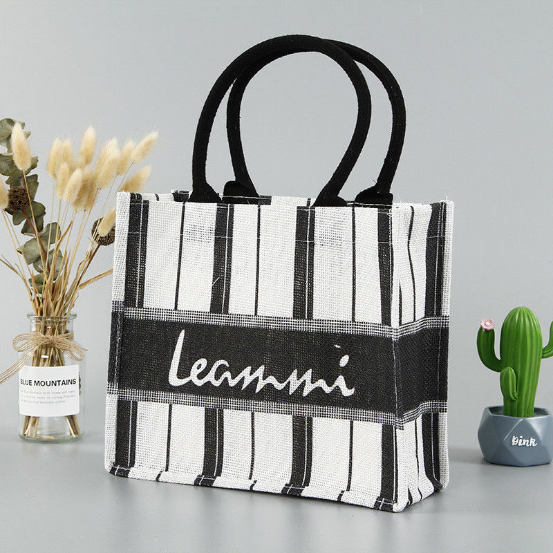 Eco Friendly Printed Cotton Webbing Handle Jute Tote Bags