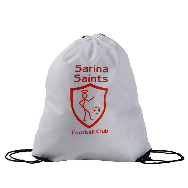 PU Corner 210D White Waterproof Polyester Drawstring Bags