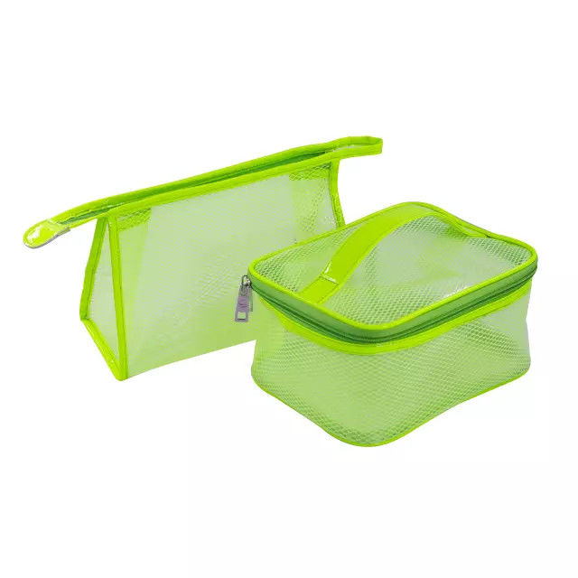 Waterproof Green Travel PVC Mesh Zipper Cosmetic Bags