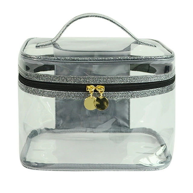 Waterproof Durable Glitter Grey PVC Cosmetic Bag