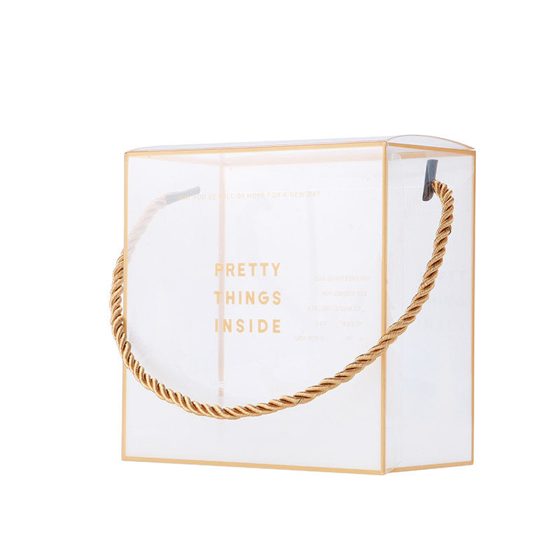 Gold Logo Print Gift Handle PVC Clear Plastic Packaging Boxes