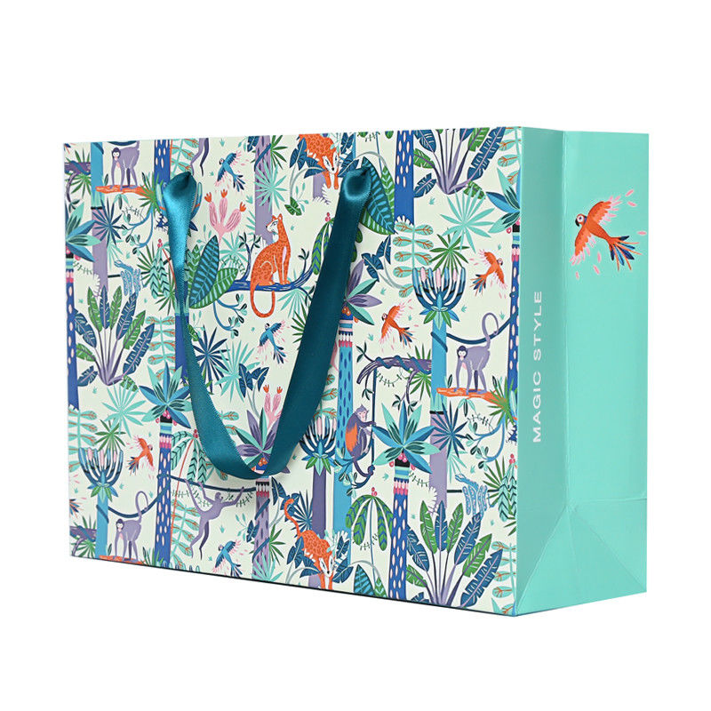 Promotional LOGO Ribbon Handle Paper Reusable Shopping Bag