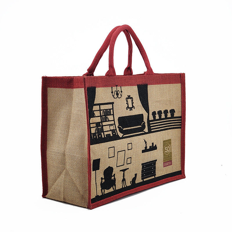 Organic Jute Fabric Foldable Jute Shopping Bag Reinforced Handle